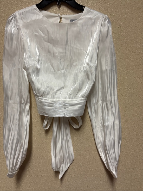 HYFVE Tops - HYFVE White Satin Pleated Tie-Back Blouse